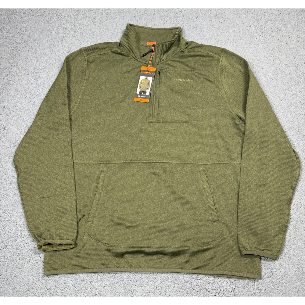 NWT‎ Merrell Pullover Mens 2XL Green 1/4 Zip Long Sleeve Hiking Performance Top